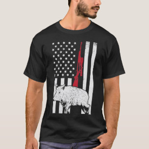 T-shirt American Flag Rifle Hog Boar Pig Gun Hunting USA H