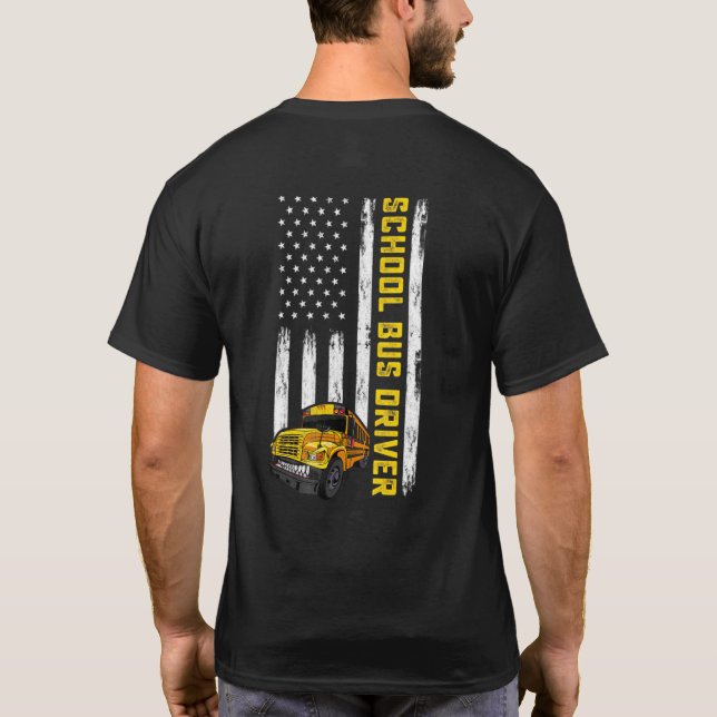 T-shirt American Flag School Bus Driver Usa Flag Bus Drivi (Dos)