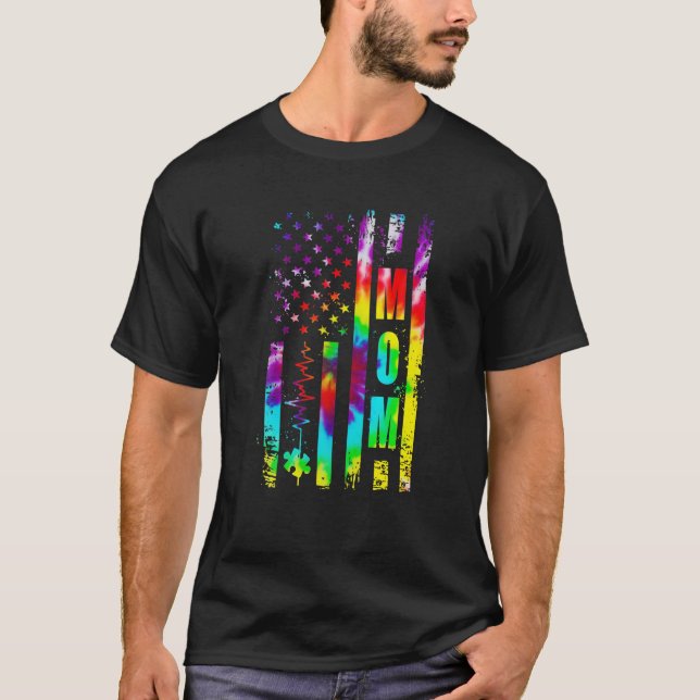 T-shirt American Flag Sensibilisation sur l'autisme Maman  (Devant)