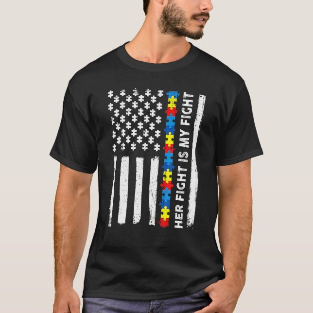 T-shirt American Flag Sensibilisation sur l'autisme Puzzle (Devant)