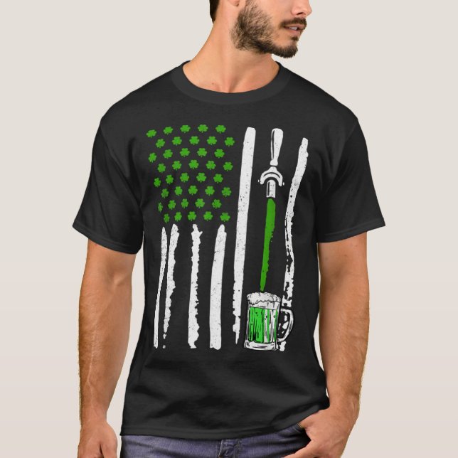 T-shirt American Flag St Patrick s Day Shamrock Drinking B (Devant)