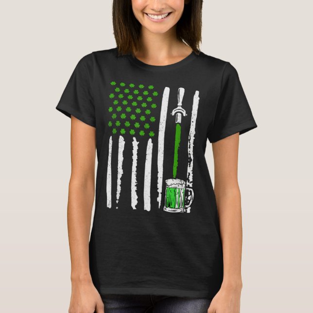 T-shirt American Flag St Patrick s Day Shamrock Drinking B (Devant)