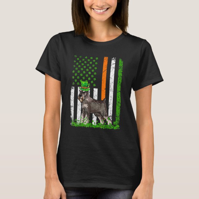 T-shirt American Flag Standard Schnauzer Chien St patrick (Devant)