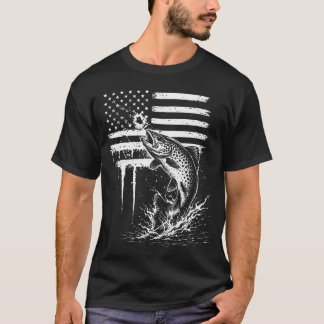 T-shirt American Flag Trout Fish Fly Fishing Lover Dad