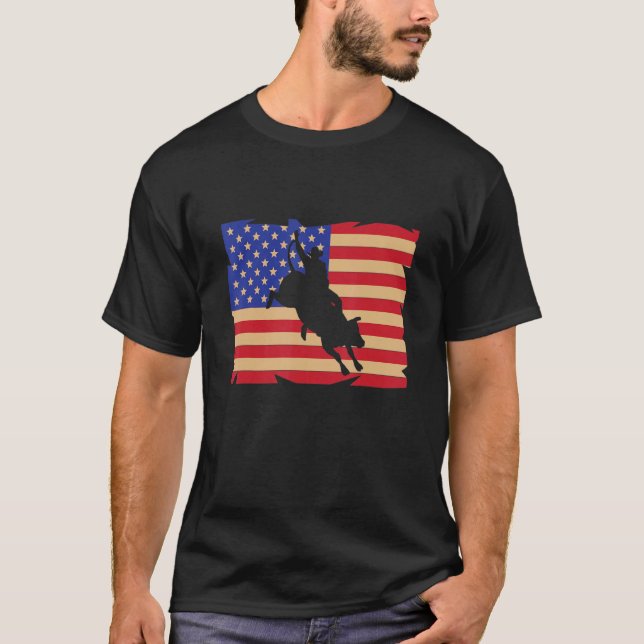 T-shirt American Flag US Bull Riding Rodeo Bull Rider (Devant)