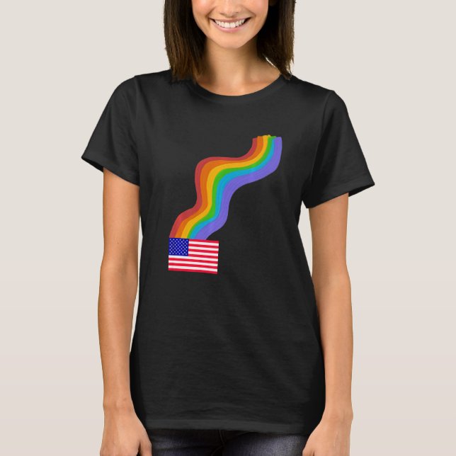 T-shirt American Flag Wavy Rainbow ROYGBIV Pride aux États (Devant)