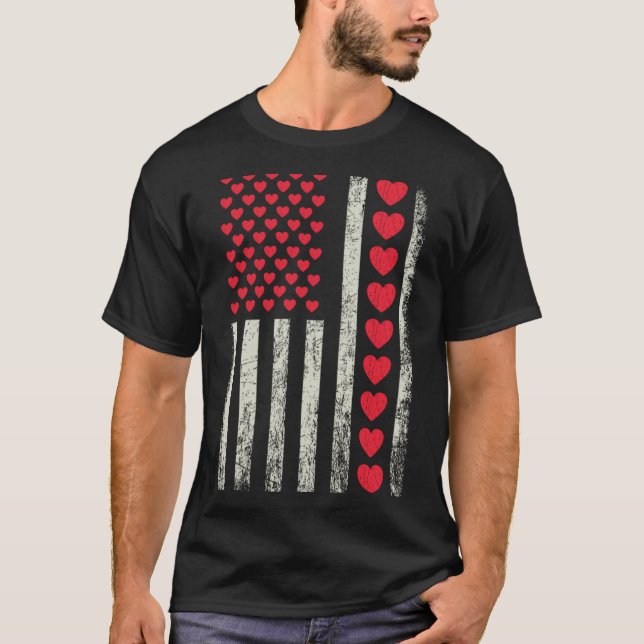 T-shirt American Flag With Hearts Valentine S Day  (Devant)