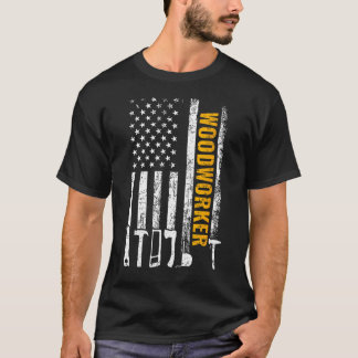 T-shirt American Flag Woodworker Carpenter Funny Woodworki