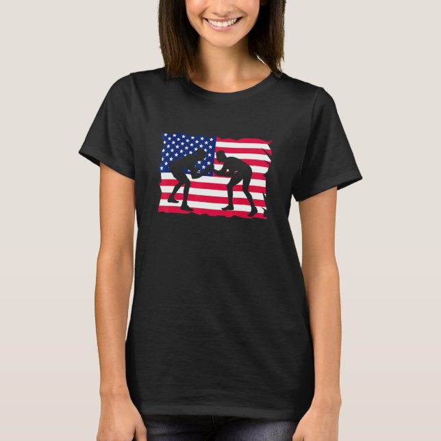 T-shirt American Flag Wrestling Wrestler Wrestling Fan (Devant)
