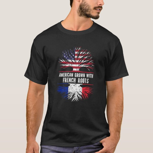 T-shirt American Grosse Avec Racines Françaises USA Drapea (Devant)