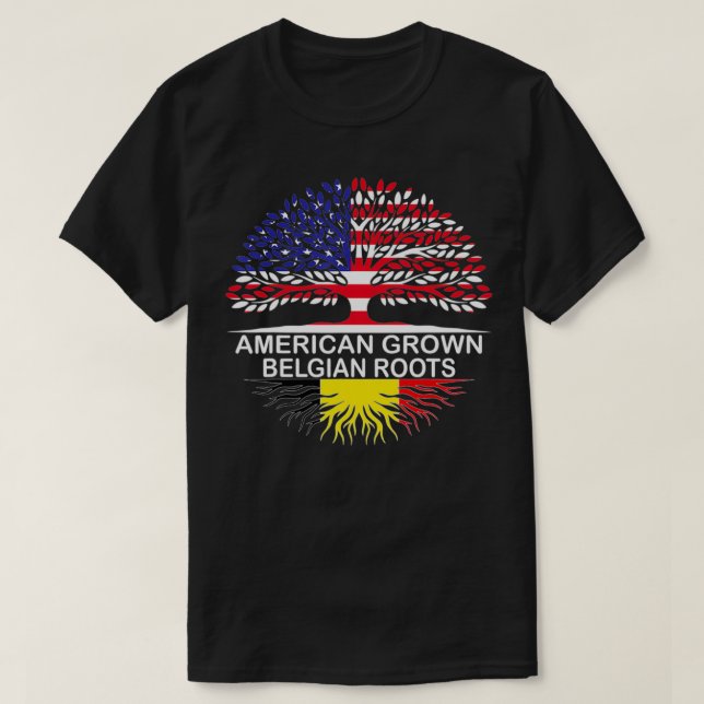 T-shirt American Grown Belgian Roots Belgium Flag  (Design devant)
