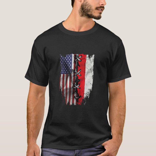 T-shirt American Grown Polish Roots USA Poland Flag (Devant)