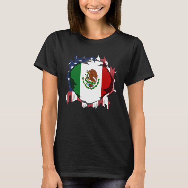T-shirt American Grown with Mexican Roots Flag (Devant)
