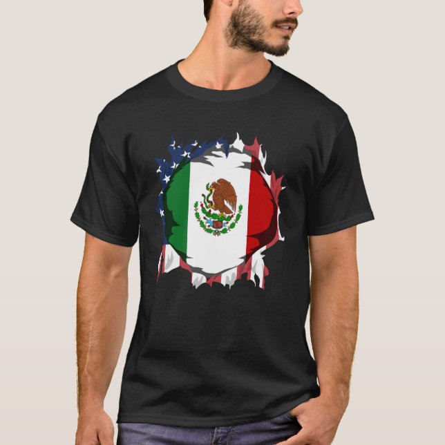 T-shirt American Grown with Mexican Roots Flag (Devant)
