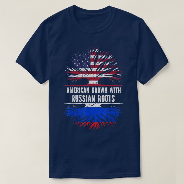 T-shirt American Grown with Russian Roots USA Flag Russia  (Design devant)