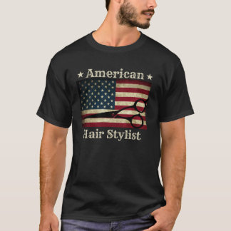 T-shirt American Hair Stylist  Shears Tools American Flag 