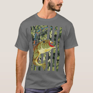 T-shirt American Hobby Angling Fish Camouflage US Drapeau 