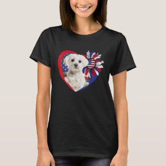 T-shirt American Maltese Dog Heart 4th Of July USA Flag Pa