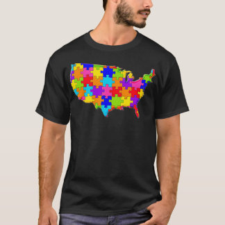 T-shirt American Map USA, Etats-Unis Amérique Jigsaw Aut