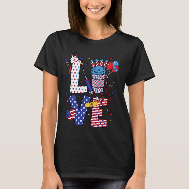 T-shirt American Nurse 4 juillet Quatrième Scrub Top Patri (Devant)