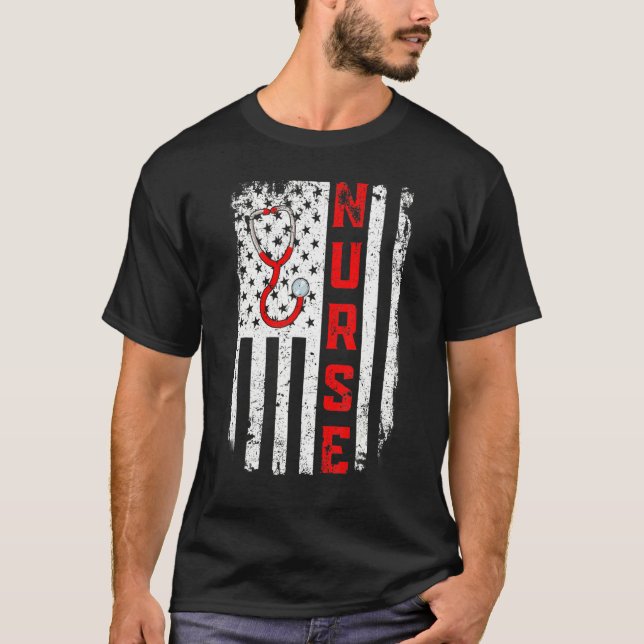 T-shirt American Nurse Stethoscope Doctor Us Drapeau Retro (Devant)