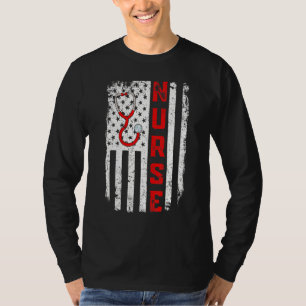 T-shirt American Nurse Stethoscope Doctor Us Drapeau Retro