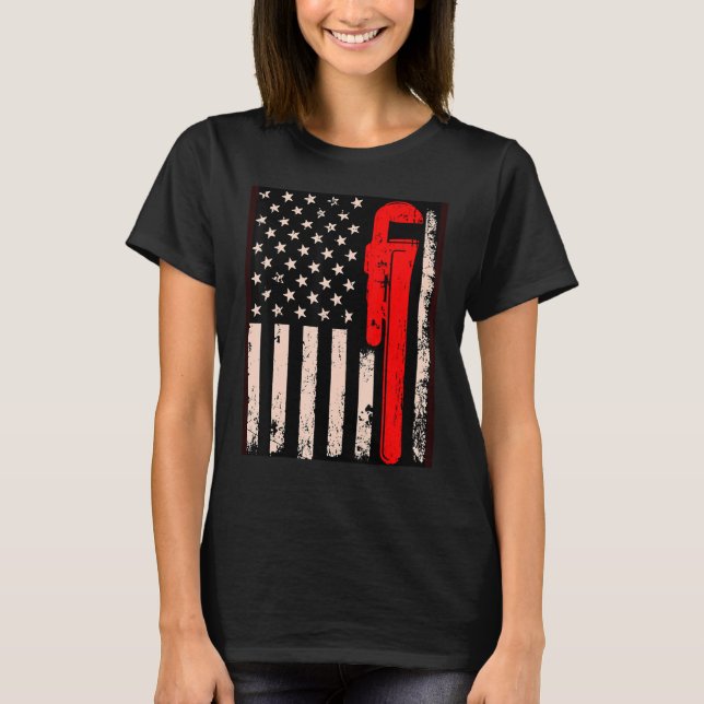 T-shirt American Plumber Flag Patriotic Plumbing Wrench Pi (Devant)