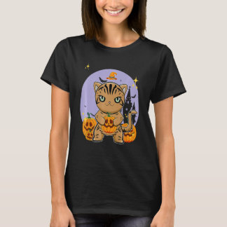 T-shirt American Shorthair Cat With Pumpkin Halloween