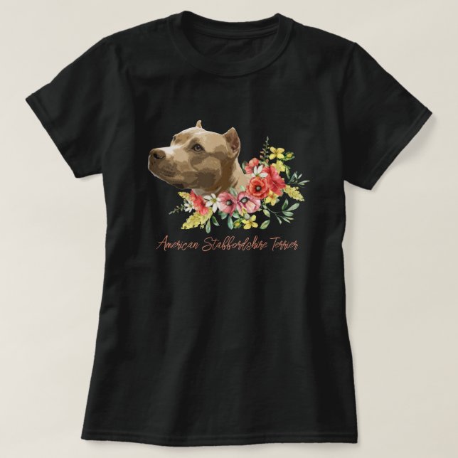 T-shirt American Staffordshire Terrier Floral (Design devant)