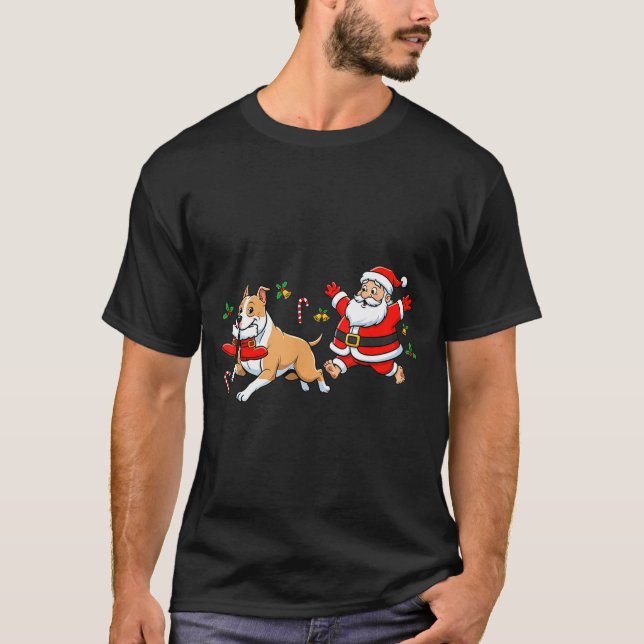 T-shirt American Staffordshire Terrier Santa Claus Boots C (Devant)