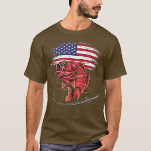 T-shirt American USA Flag Bass fishing Lover Patriotic Fis