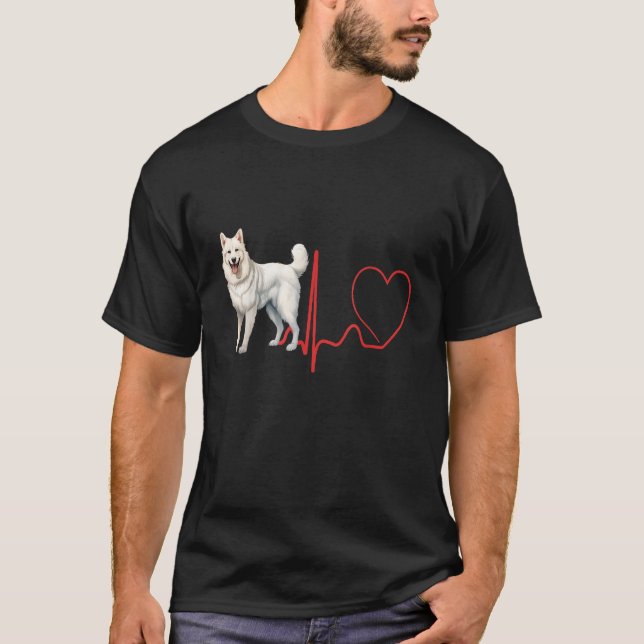 T-shirt American White Shepherd Dog Heartbeat EKG Funny Do (Devant)