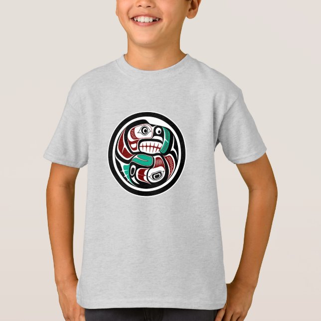 T-shirt Amérindien Noir Blanc Haïda Otter Saumon (Devant)