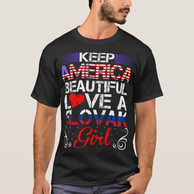T-shirt Amérique Beau amour slovaque cadeau fille (Devant)