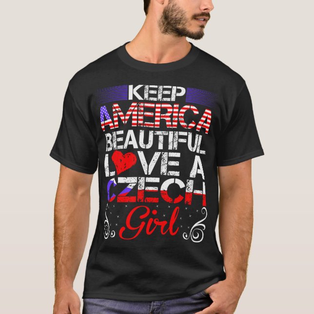 T-shirt Amérique Beau amour tchèque fille cadeau (Devant)