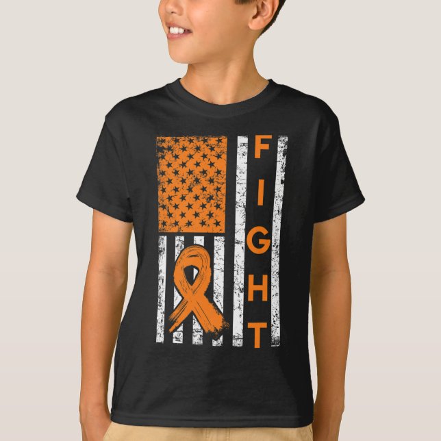 T-shirt Amérique Drapeau Orange Ribbon Leucémie (Devant)