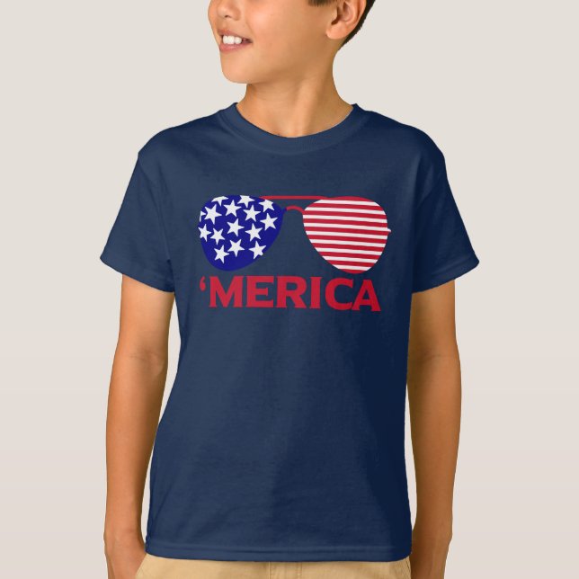 T-shirt Amérique Lunettes de soleil bleu blanc rouge (Devant)