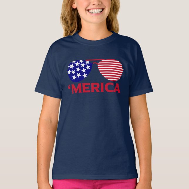 T-shirt Amérique Lunettes de soleil bleu blanc rouge (Devant)