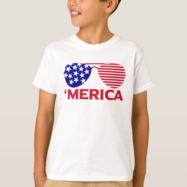 T-shirt Amérique Lunettes de soleil bleu blanc rouge (Devant)