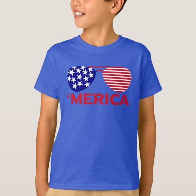 T-shirt Amérique Lunettes de soleil bleu blanc rouge (Devant)