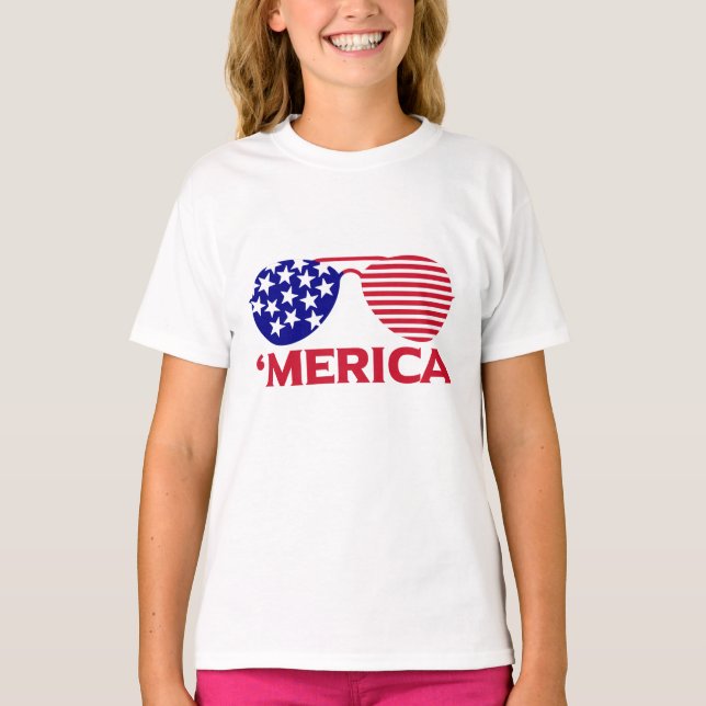 T-shirt Amérique Lunettes de soleil bleu blanc rouge (Devant)