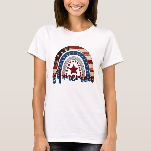 T-shirt Amérique Rouge Blanc Bleu Star Pavillon Patriotiqu (Devant)
