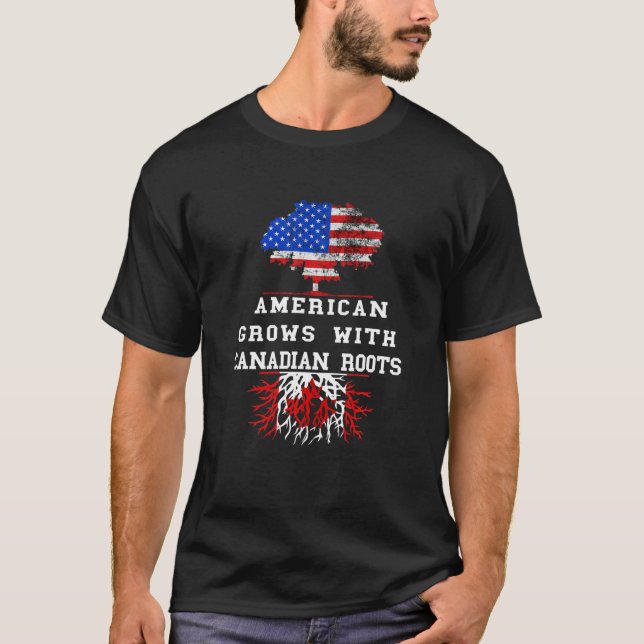 T-shirt Amérique USA Tree Roots Canada Drapeau Maple Leaf  (Devant)