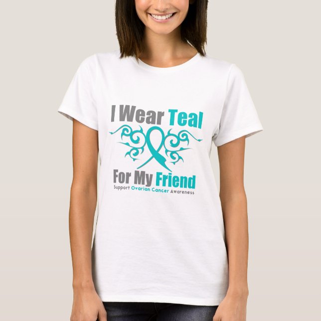 T-shirt Ami tribal turquoise de ruban de Cancer ovarien (Devant)