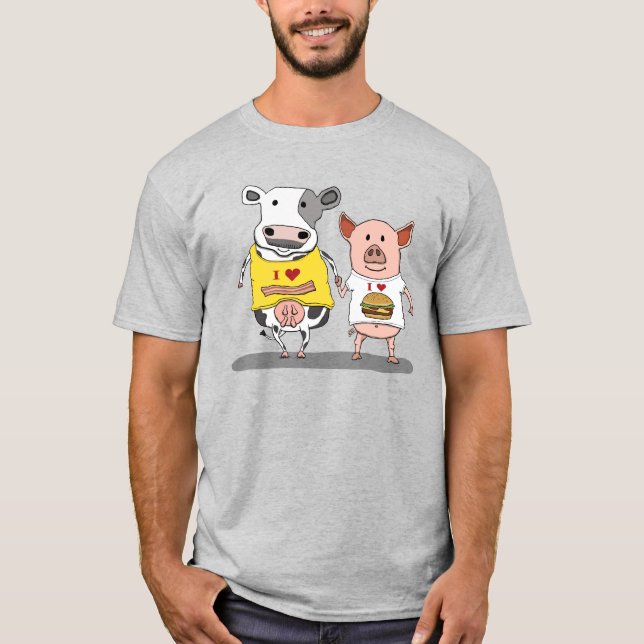 T-shirt Amis mignons et drôles de vache et de porc (Devant)