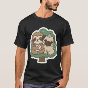 T-shirt Amitié mignonne entre un paresseux et un pug pour