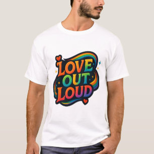T-shirt Amour à haute voix – Lettrage arc-en-ciel lumineux