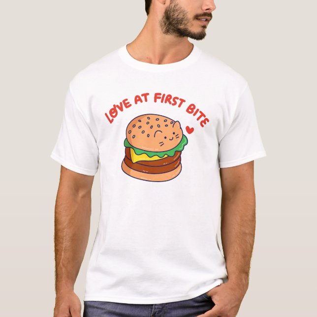 T-shirt Amour à la première morsure - mignon burger chat (Devant)