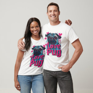 T-shirt Amour adorable de Pug avec coeurs roses pour la Sa