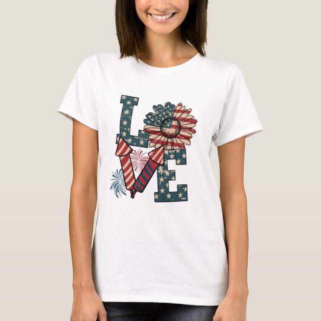 T-shirt Amour Amérique Fête de l'Indépendance (Devant)